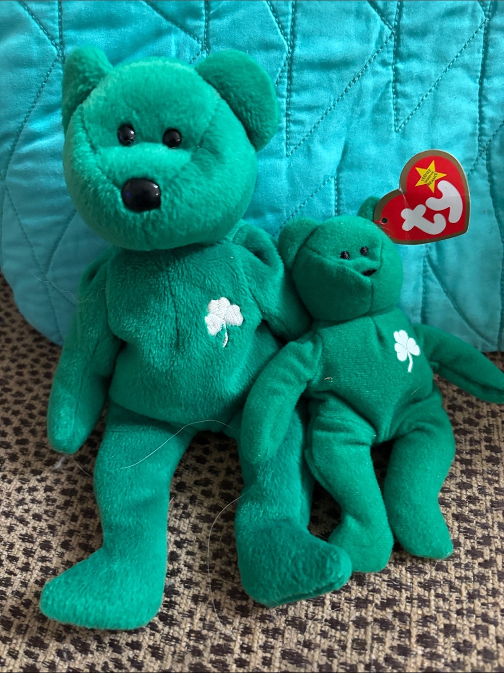 Ty Erin Green Plush Teddy Bear Stuffed Toy with Clover Embroidery